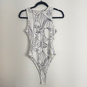 SHEIN Monochrome Face Print Bodysuit